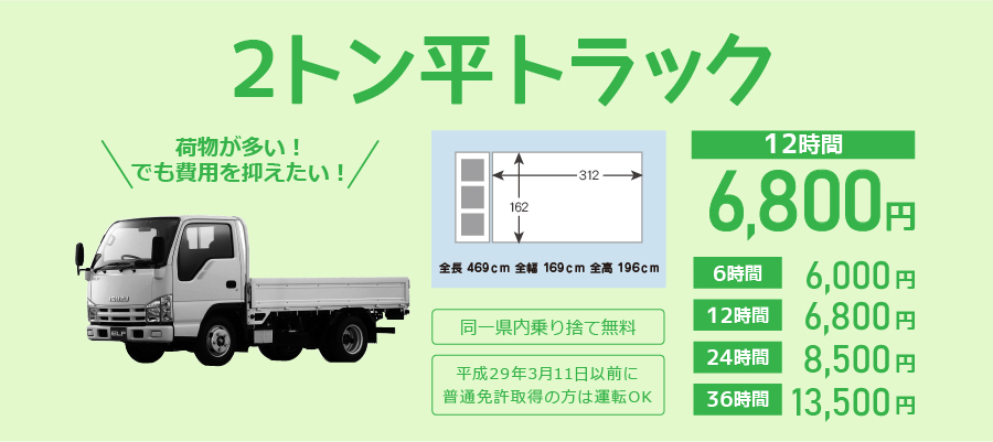 2トン平トラック料金