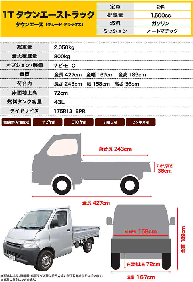 荷台寸法 24時間営業のジャパン レンタカー 名古屋 愛知 岐阜 三重 北陸 甲信 静岡 関東 関西